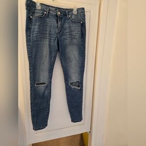 Mossimo Supply Co Blue Skinny Jeans with Distressed Details